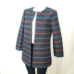 Ann Taylor Factory open front jacket blazer multicolor stripe size medium